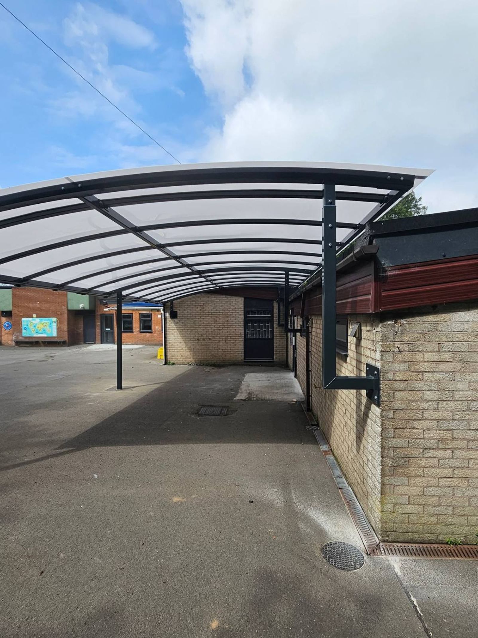 Nursery play-area canopy at St Luke’s Primary School, Oldham, installed by Canopies & Shelters Ltd