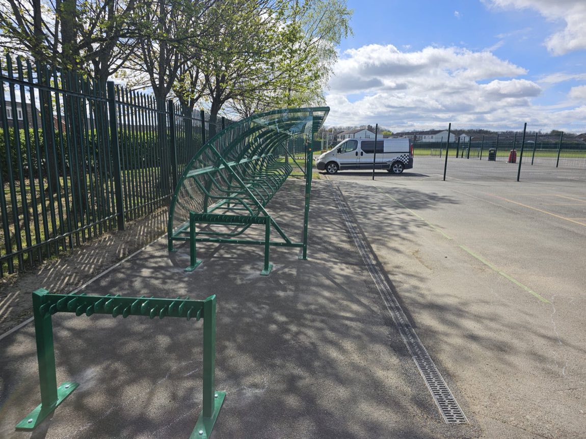 Cycle shelter at a school, installed by Canopies & Shelters Ltd