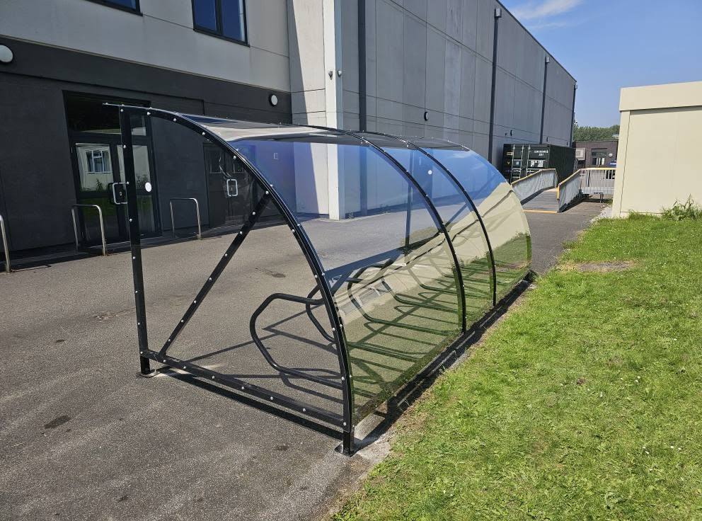 Cycle shelter, Ellesmere Park High School, Manchester, installed by Canopies & Shelters Ltd