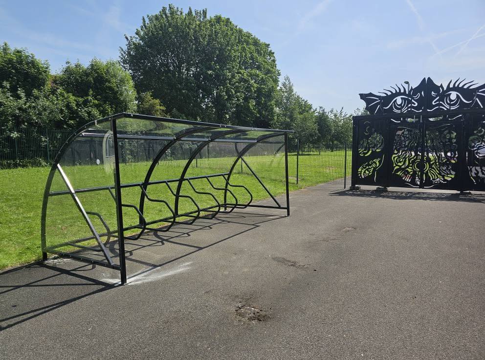 Cycle shelter, Ellesmere Park High School, Manchester, installed by Canopies & Shelters Ltd