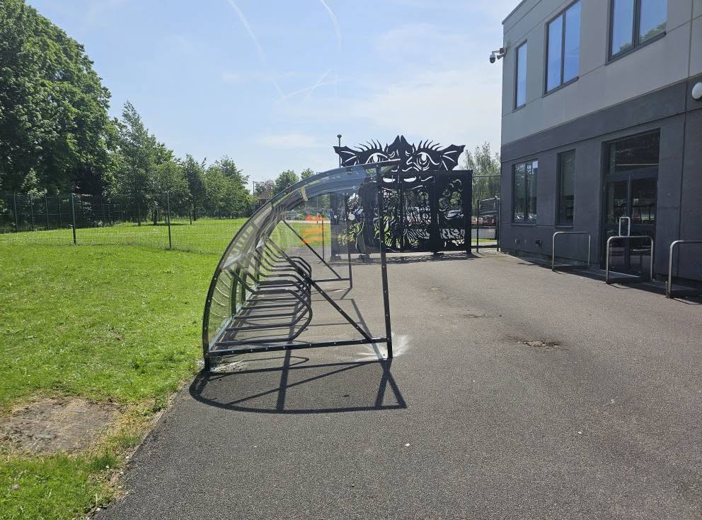 Cycle shelter, Ellesmere Park High School, Manchester, installed by Canopies & Shelters Ltd