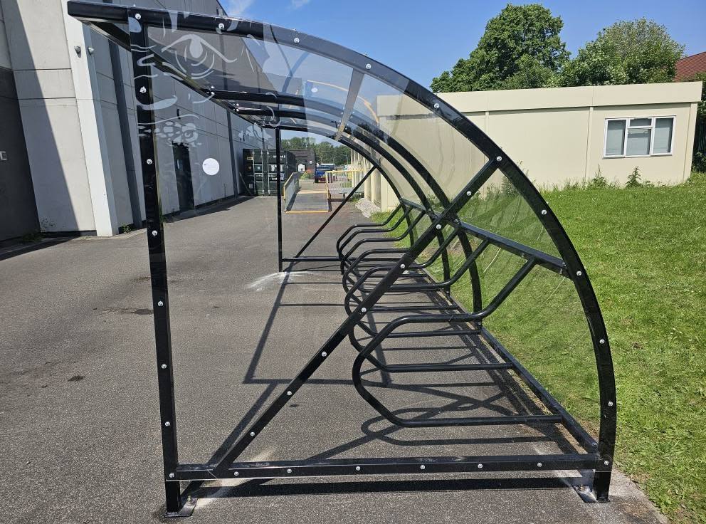 Cycle shelter, Ellesmere Park High School, Manchester, installed by Canopies & Shelters Ltd