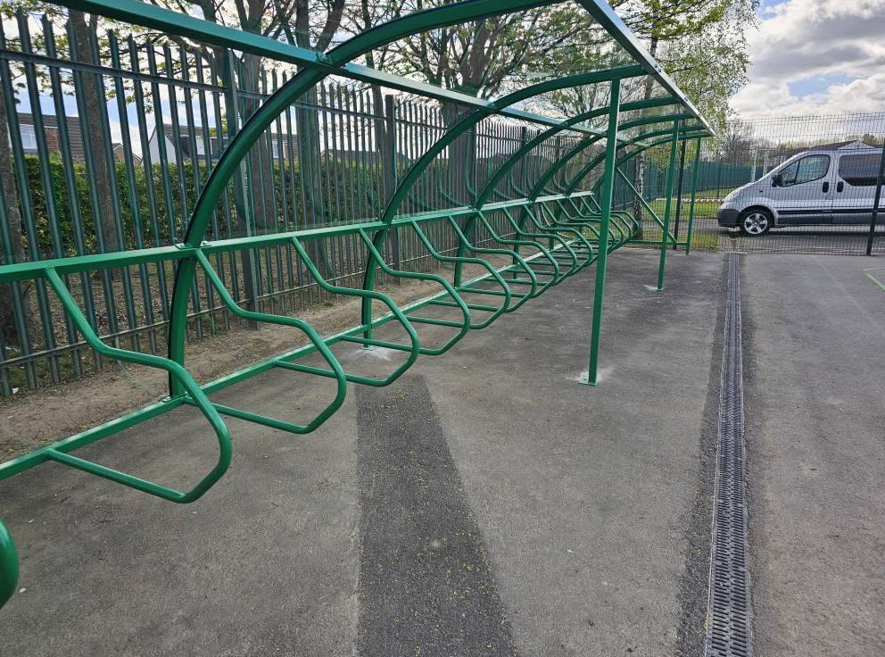 Cycle shelters & scooter racks, Fens Primary School, Hartlepool, installed by Canopies & Shelters Ltd