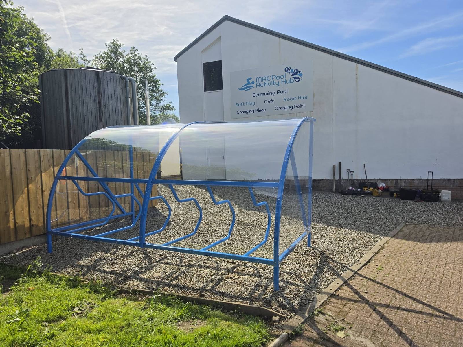 Cycle shelter, MACPool Activity Hub, Lochgilphead, installed by Canopies & Shelters Ltd