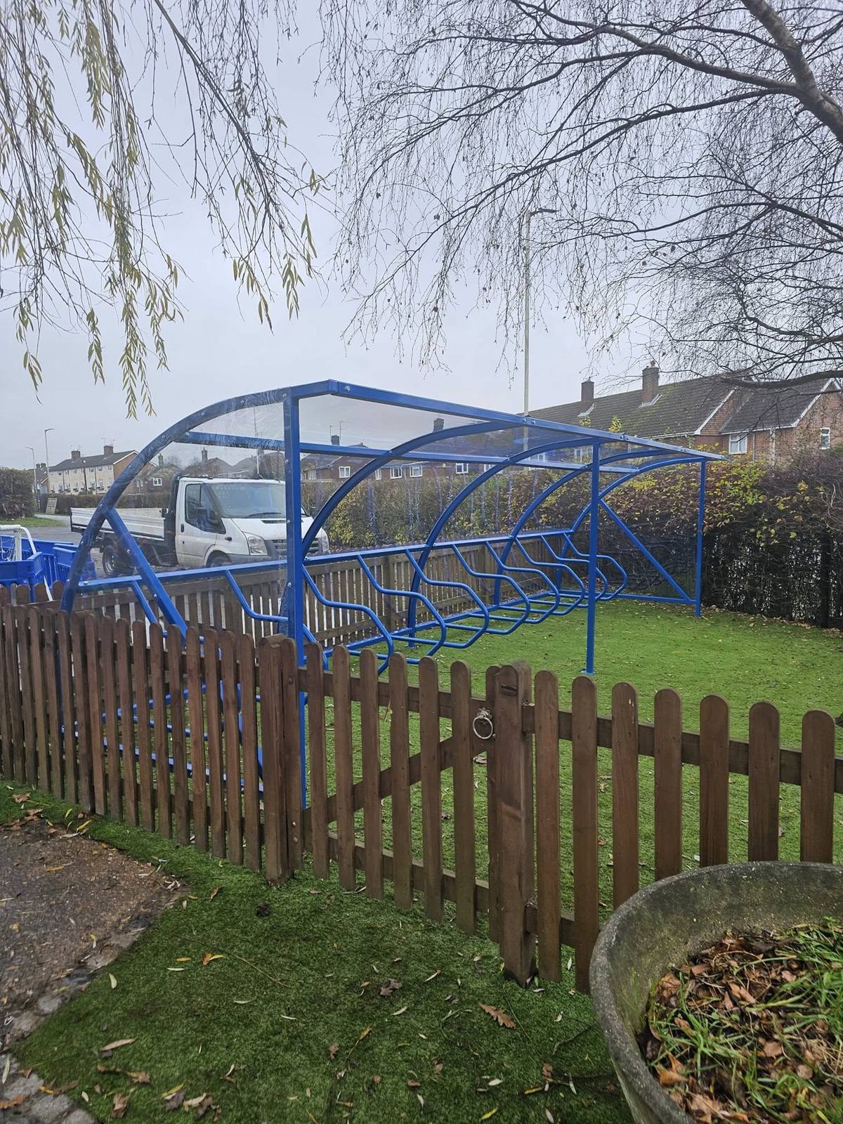 Cycle shelter, Micklem Primary School, Hemel Hempstead, installed by Canopies & Shelters Ltd