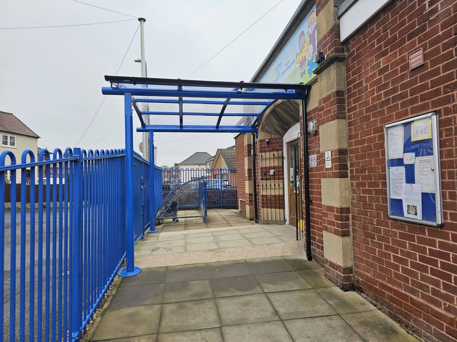 Parent-waiting entrance canopy, Shine Nursery, Shine Nursery, installed by Canopies & Shelters Ltd