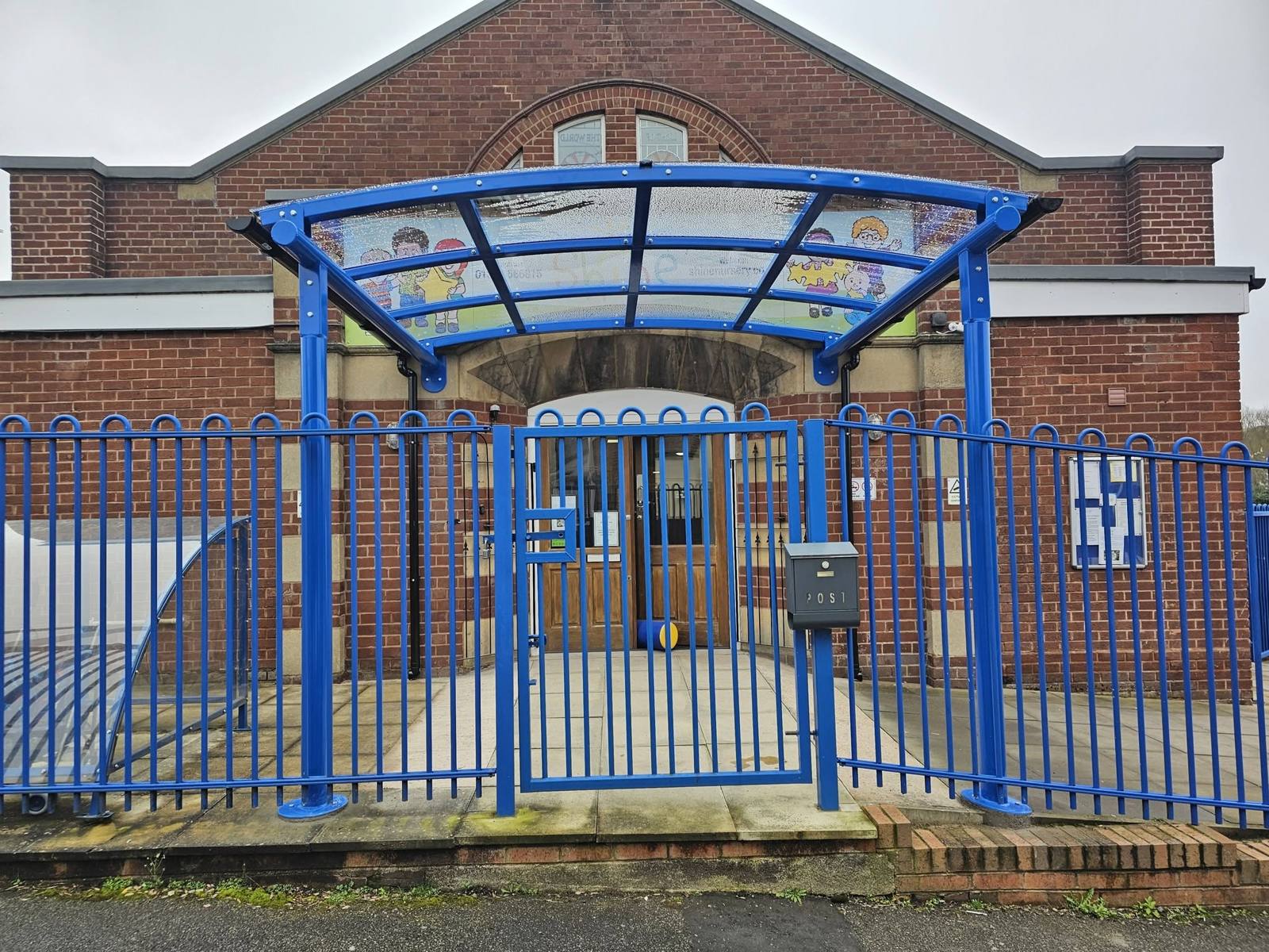 Parent-waiting entrance canopy, Shine Nursery, Shine Nursery, installed by Canopies & Shelters Ltd