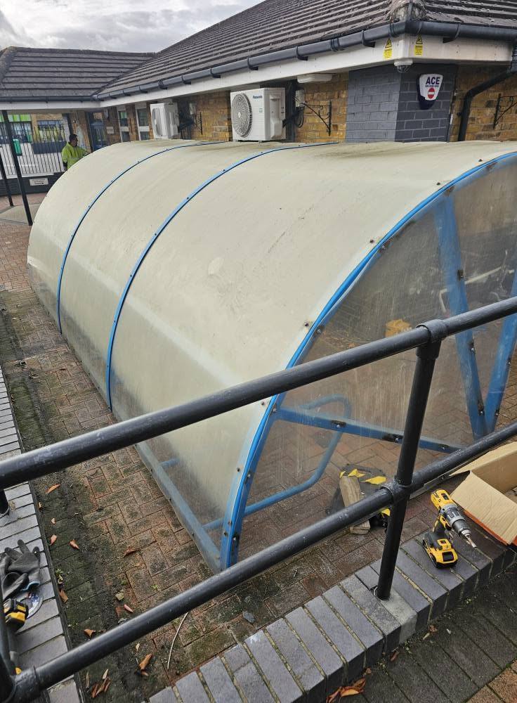 Cycle shelter re-clad, Stewart Fleming Primary School, Stewart Fleming Primary School, installed by Canopies & Shelters Ltd