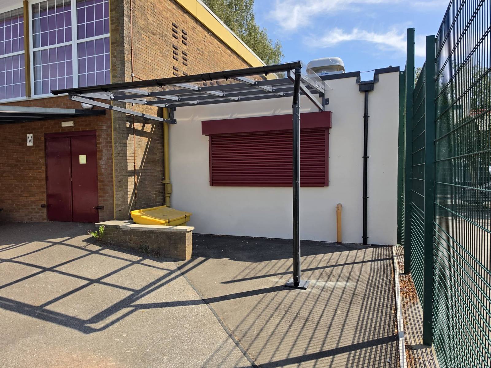 Outdoor kitchen and dining canopy, Stockport School, Stockport, installed by Canopies & Shelters Ltd
