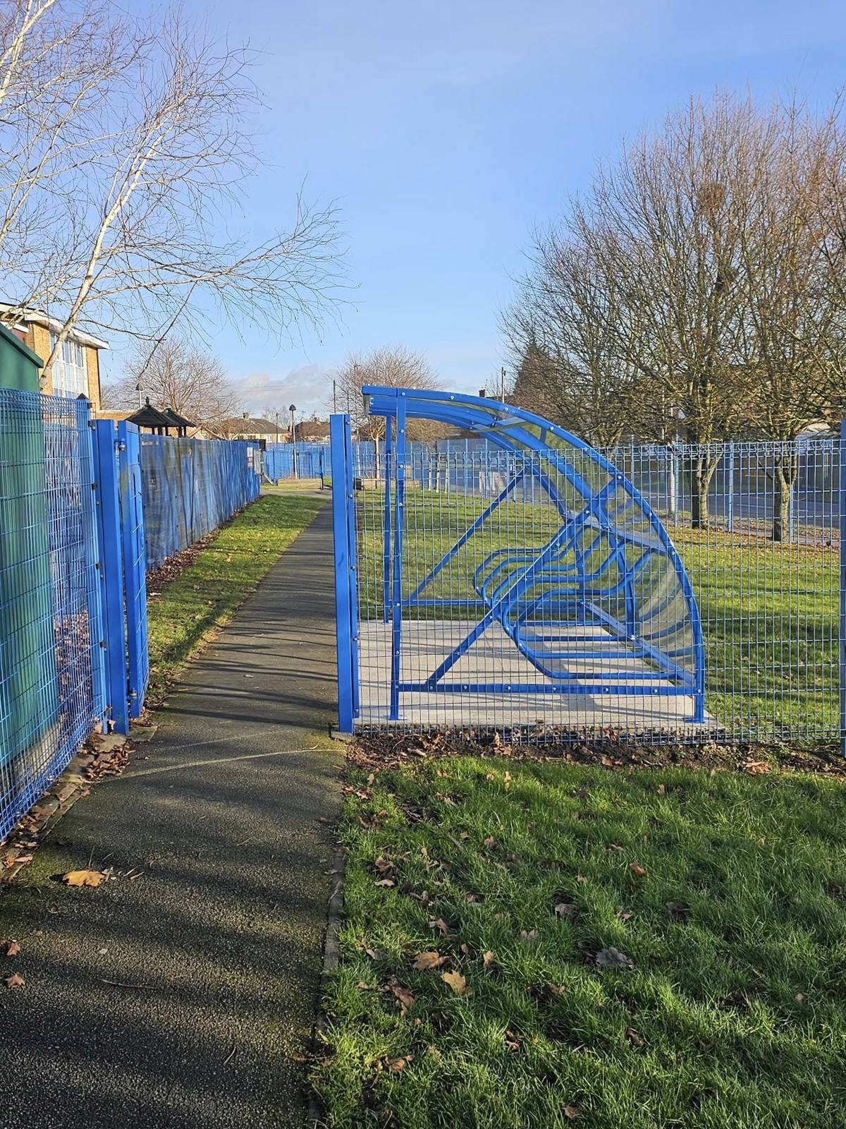 Two cycle shelters & scooter rack, Woodside Academy, Bradford, installed by Canopies & Shelters Ltd