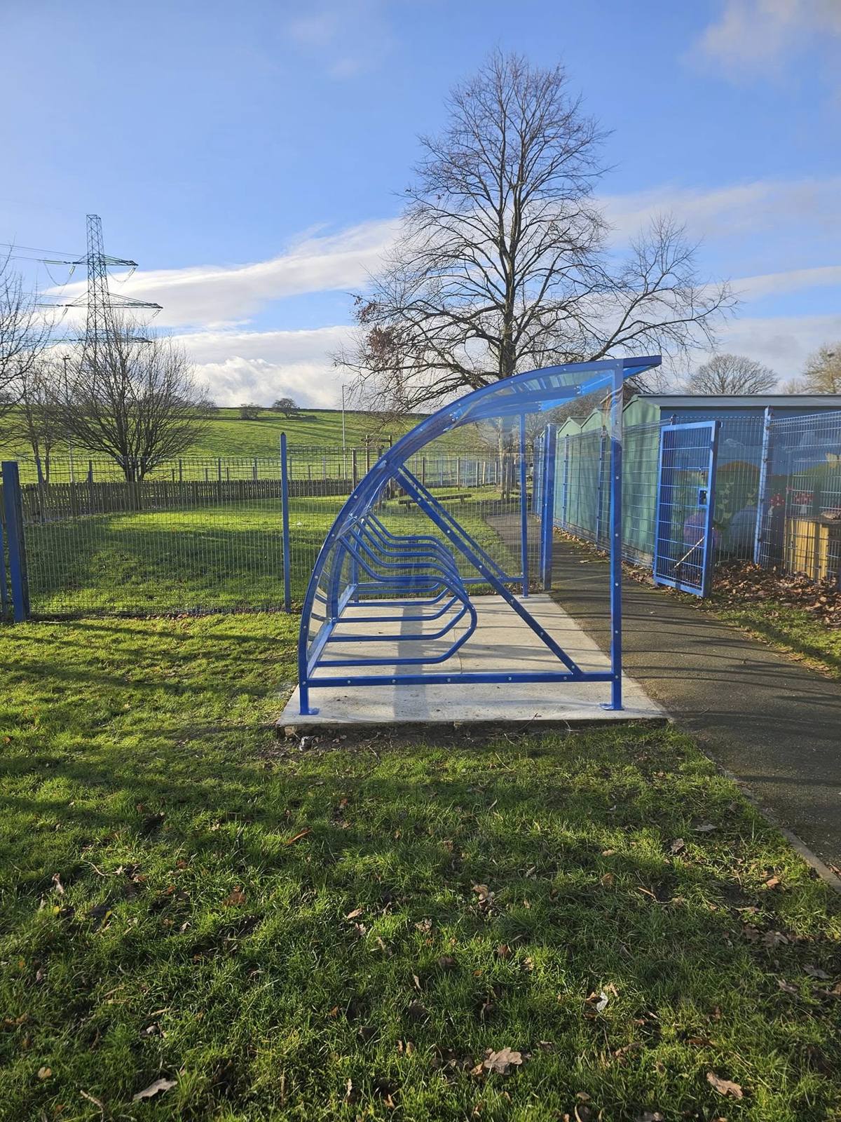 Two cycle shelters & scooter rack, Woodside Academy, Bradford, installed by Canopies & Shelters Ltd