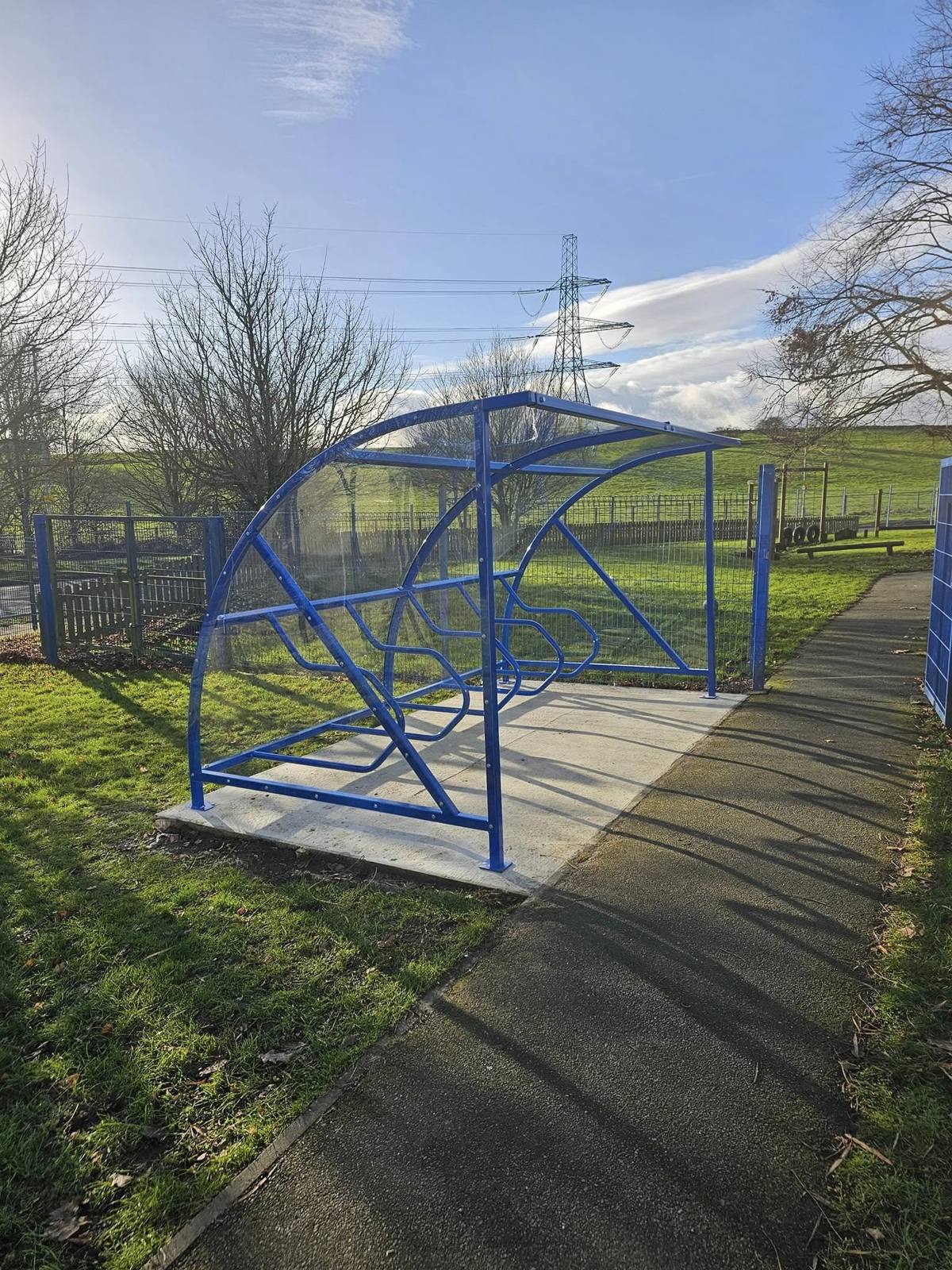 Two cycle shelters & scooter rack, Woodside Academy, Bradford, installed by Canopies & Shelters Ltd